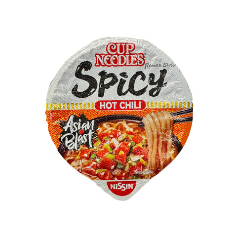 Nissin Instant Nudeln Cup Hot Chili Spicy 66 G Deckel der Verpackung